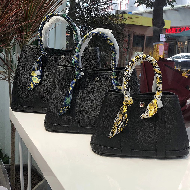 Lychee Patterned New Top Layer Cowhide Garden Women's Shopping Bucket Bag, Large Capacity Single Shoulder Crossbody Handbag Bag,