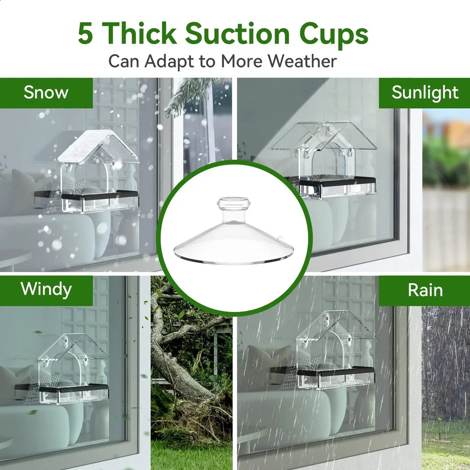 Acrylic Window Bird Feeder Detachable Birds Feeders Tray Transparent Outside Birdhouse for Cat Window Perch 250121
