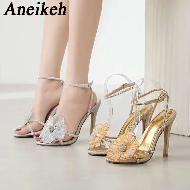 Aneikeh Summer Fashion Crystal wer Open Toe Rhie High Heels Gladiator Sandal Female Elegant Women Wedding Prom Shoes