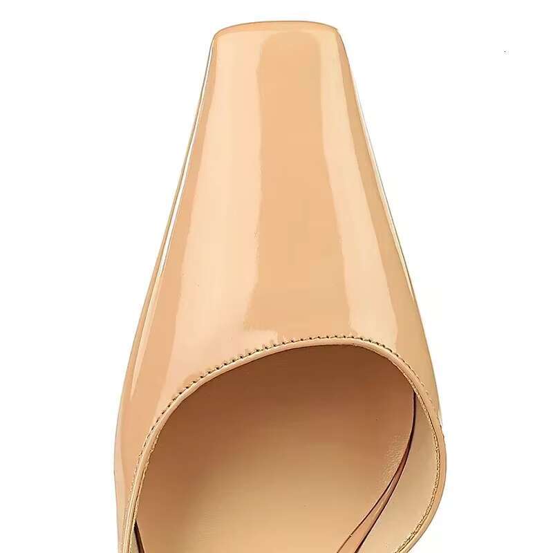 Women 11cm Super High Heels Square Toe Side Hollow Office Pumps Lady Red Nude Glossy Patent Leather Concise Holiday Dress Shoes
