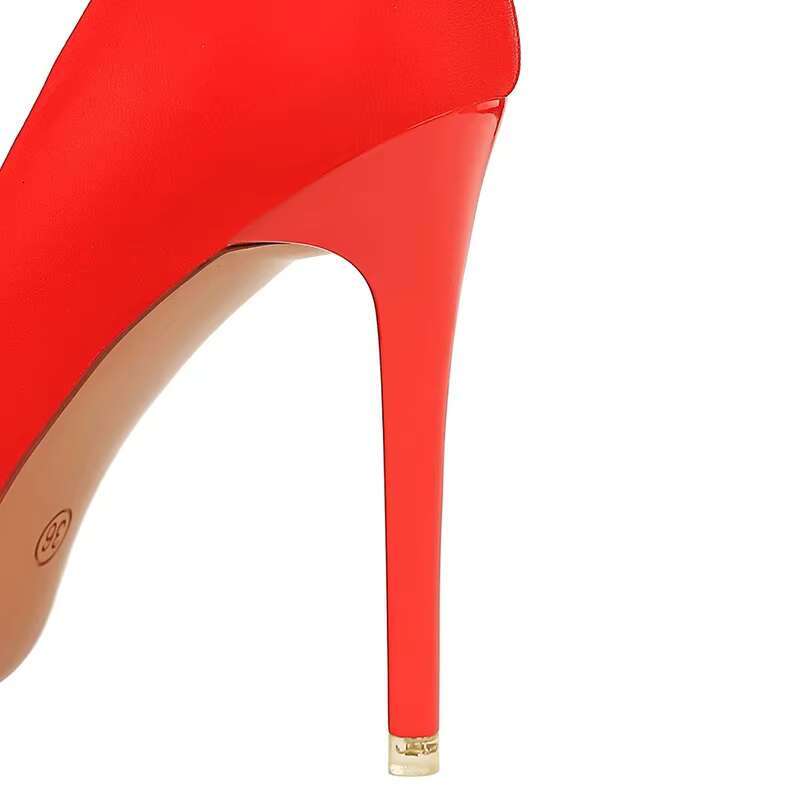 Women 10.5cm High Heels Sexy Rhie Bow Bla Red Pointed Toe Party Pumps Lady Silk Satin Escarpins Wedding Evening Shoes