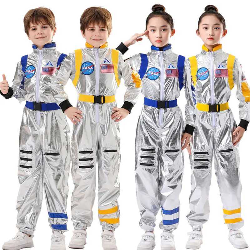 Astronaut Costume Kids Astronaut Silver Jumpsuit Space Themed Party Dress Up Boys Girls Spaceman Cosplay Children Space Suit W250117