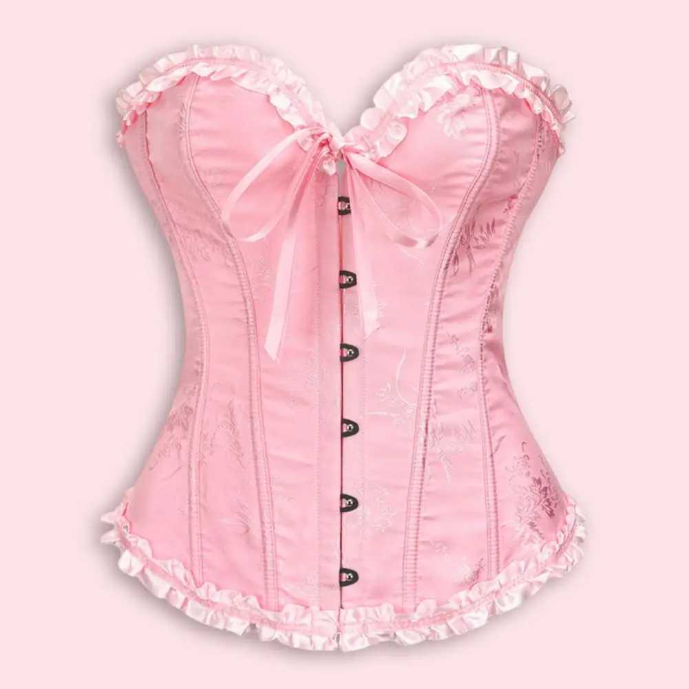 Blue Corset Bustiers Womens Corset Top with Ruffle Trim Strapless Waist Cincher Bustier Shapewear Adjustable Strap Shapewear W250120