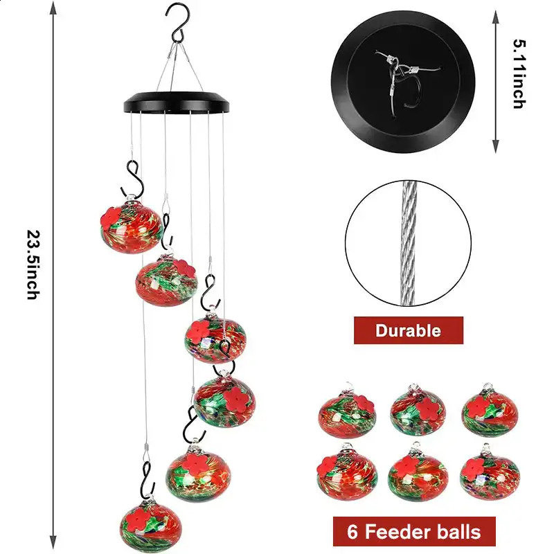 Charming Wind Chimes Hummingbird Feeders Hanging Hummingbird Feeder With 6 Feeder Balls Outdoor Garden Bird Feeder 250207