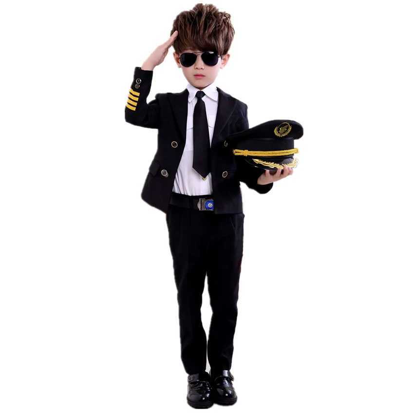 Childrens Day Pilot Uniform Stewardess Cosplay Halloween Costumes for Kids Disguise Girl Boy Captain Aircraft Fancy Clothing W250117