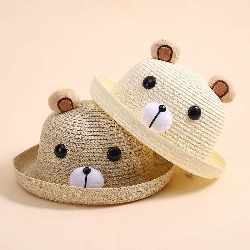 Summer New Boys and Girls Fun Breathable Straw Hat Cartoon Cute Bear Childrens Sunshine Hat 3-6 Year Old Fishermans Hat M250121