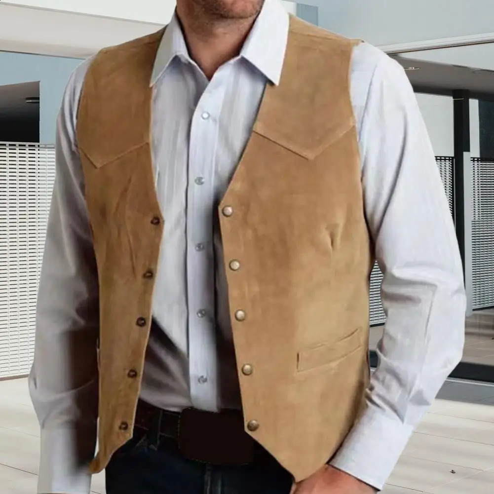 Brown Vest Mens Formal Business Suit Waistcoat Groomsmen For Wedding Cowboy 250114