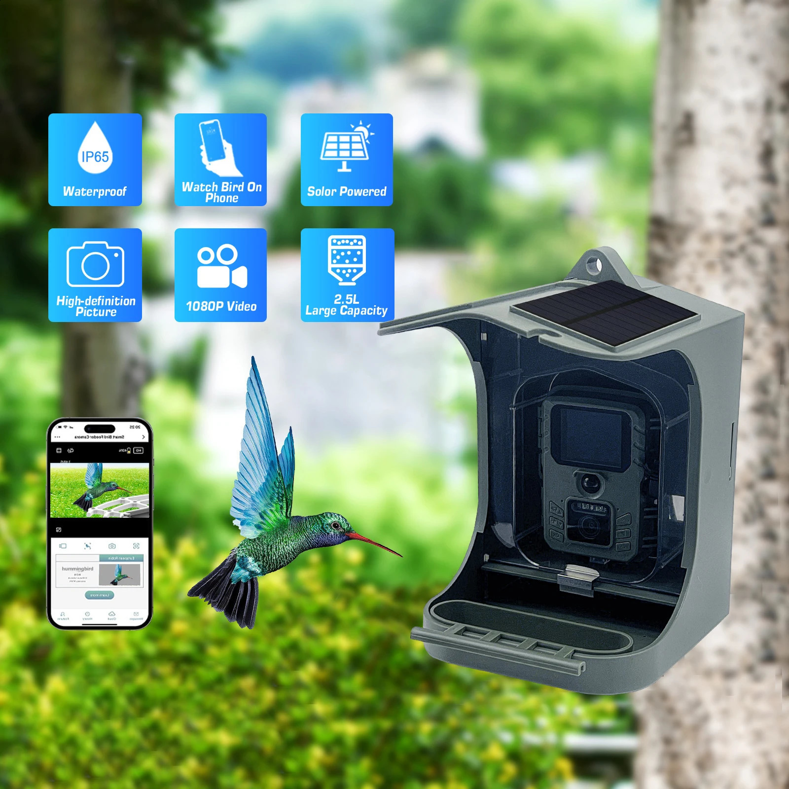 Solar Powered 1080P Wireless WiFi Smart Bird Feeder Camera Waterproof Bird Watching Camera 250121
