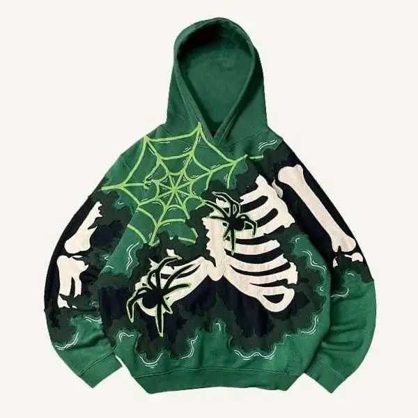 Trendy American Ins Youth Trend Flame Skeleton 3d Printed Velvet Sweatshirt Boys Y2K Street Hip-hop Trend Pullover Hoodie Tops W250117