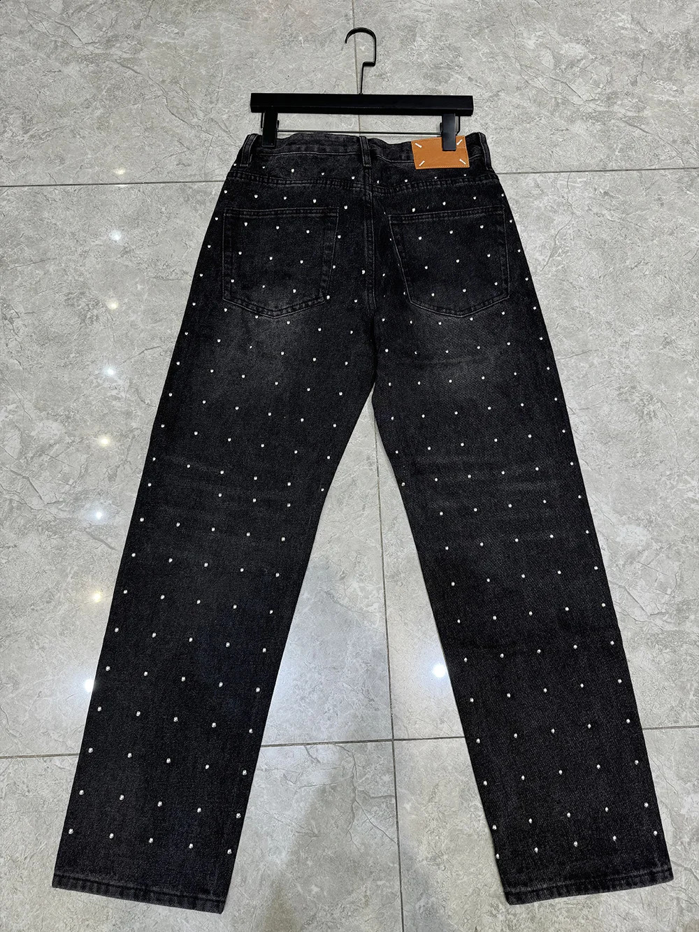 Black Denim Bottoms Men Straight Fit Baggy Smart Style Full Rhinestones Printed Y2k Jeans Man 250120