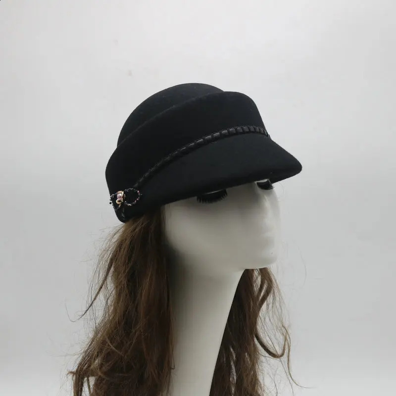 Lady Autumn And Winter Felt sboy Cap Banquet Cloche Hats Woman Party Formal Fedora Top Quality 100% Wool Beret Hat 250118