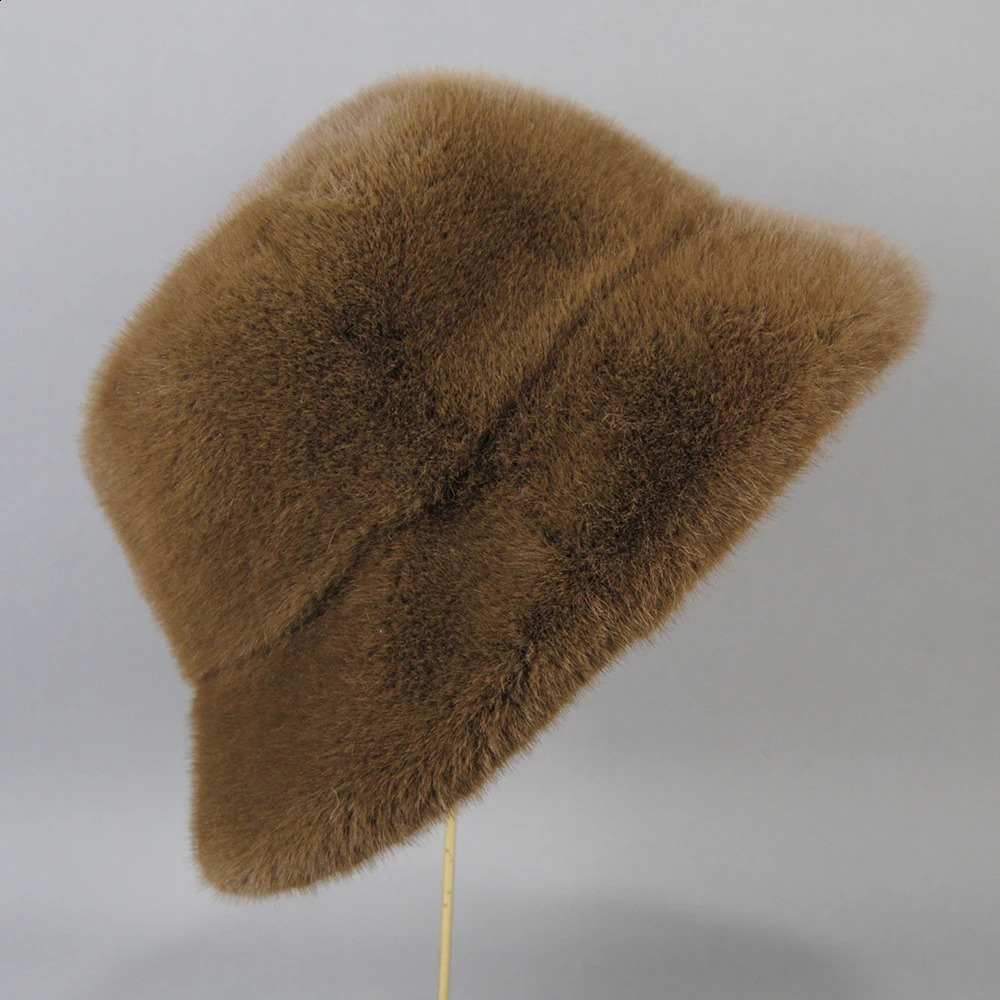 mink beret elegant womens winter hat fashionable faux fur hat knitted warm mink bean hat 250109