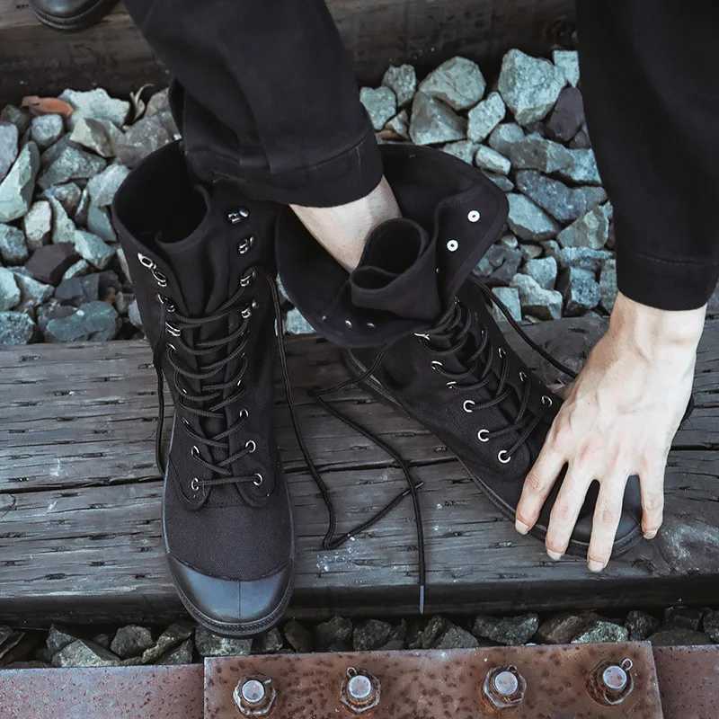 Men Boots Outdoor Fashion Canvas High Top Shoes Mens Casual Shoes Ankle Boots Black High Top Boots Mens Shoes M250121