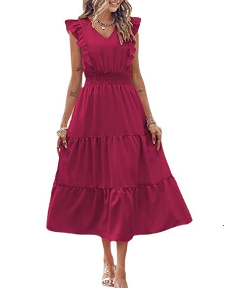 2025 Women's Designer Sleeveless V-neck Women's Elastic Waist Fold Elegant And Sexy Summer Beach Skirt
