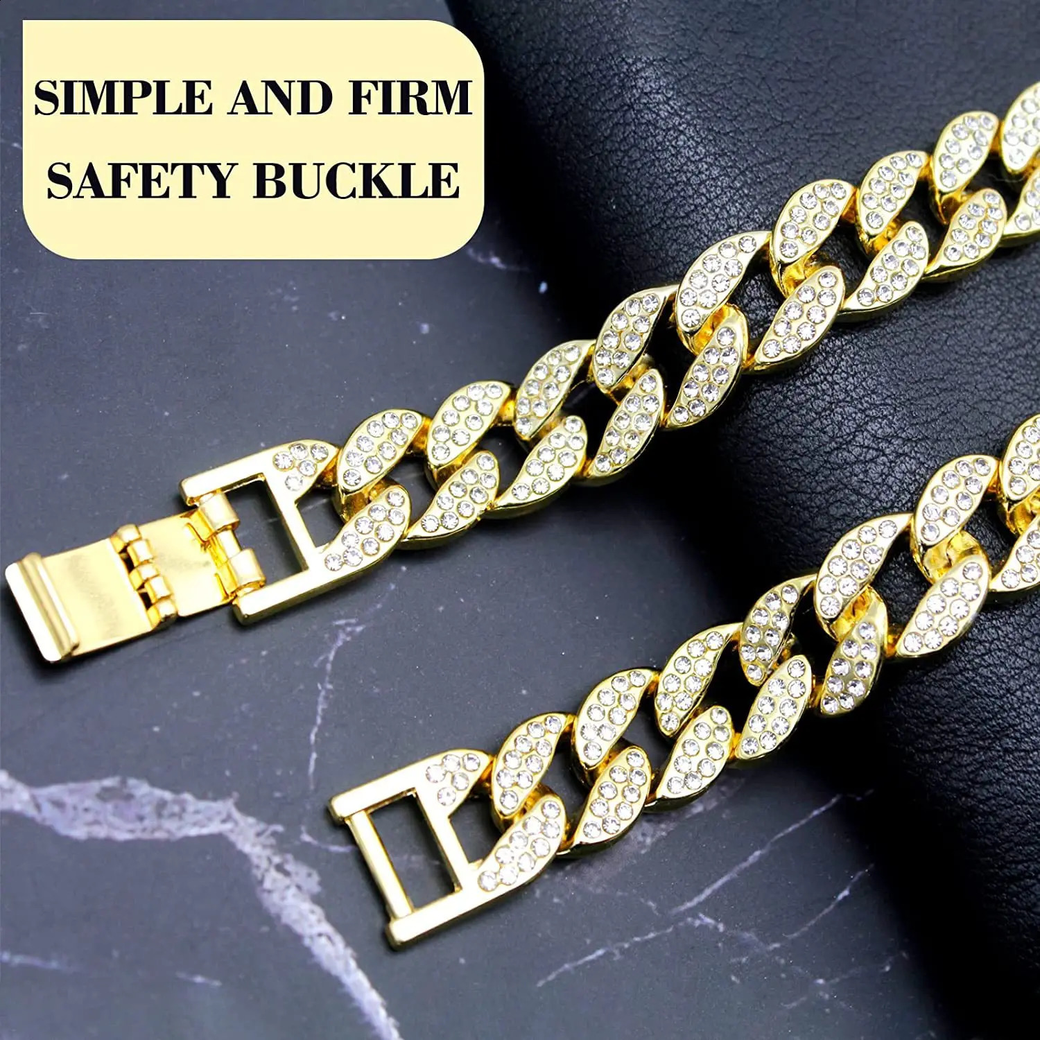 Dog Chain Diamond Cuban Collar Walking Metal Chain Collar with Secure Buckle Pet Cat Cuban Collar Jewelry Accessories 250121