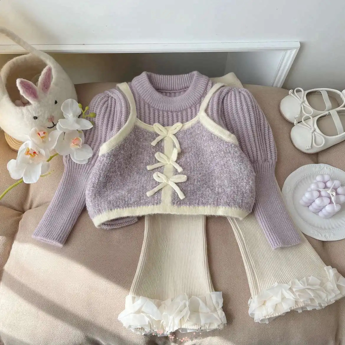 Girls Baby Winter Clothing Set One Piece Knitted SweatersFashion Kids Children Birthday Princess Clothes 250117
