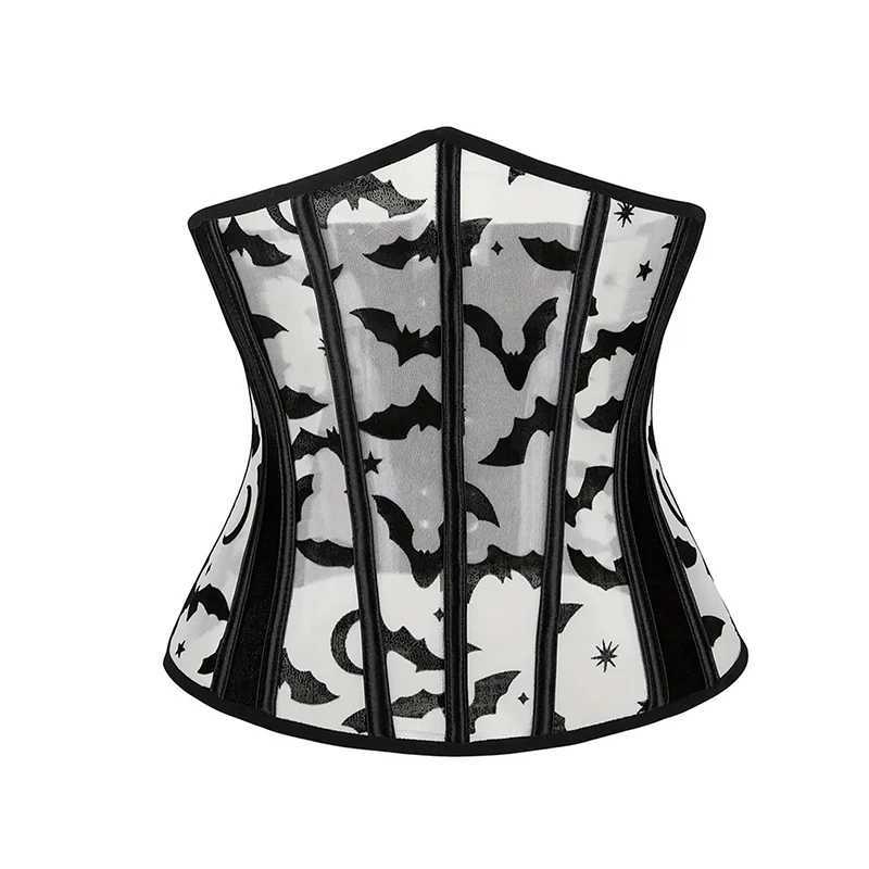 2024 Fishbone Corset Bat Print Waist Seal Shaped Body Outwear Waist Clip Belt Black Underbust Corset Women Lingerie Waist belt W250120