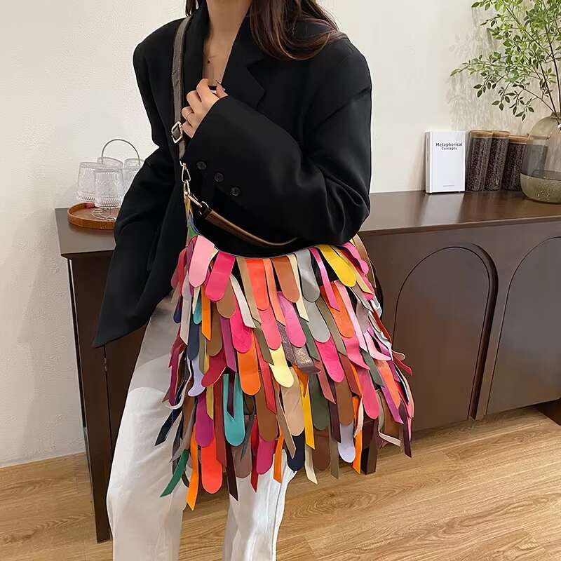 Fashion Tassel Shoulder Europe And America Women Genuine Leather Handbag Ladies Hobos Bag Large Capacity Crossbody Tote