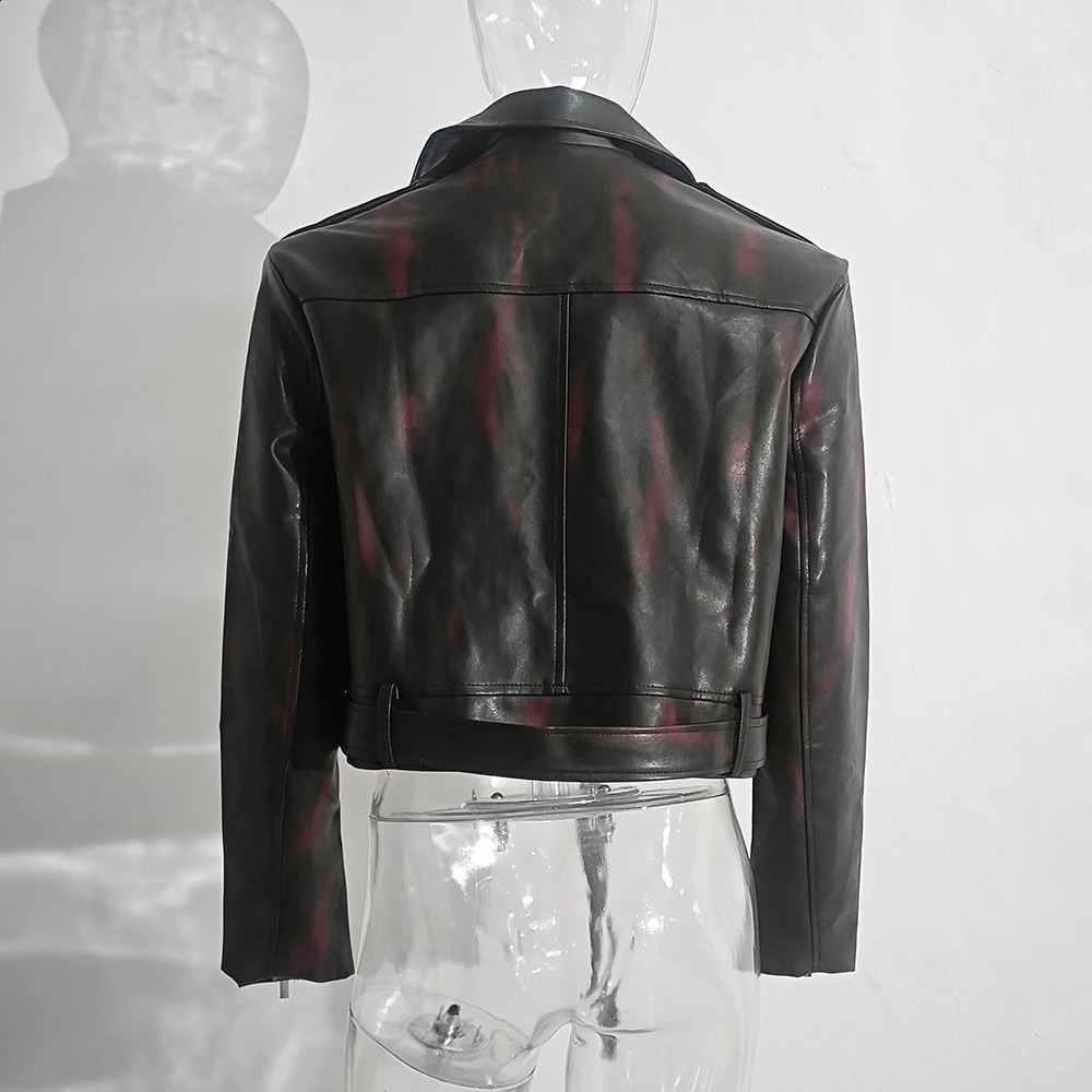 PFNW Ankra Red Brushed Color n Short PU Leather Jacket Autumn Fashion Lapel Zipper Mens Coat Loose Fit Tops 12C1299 250109