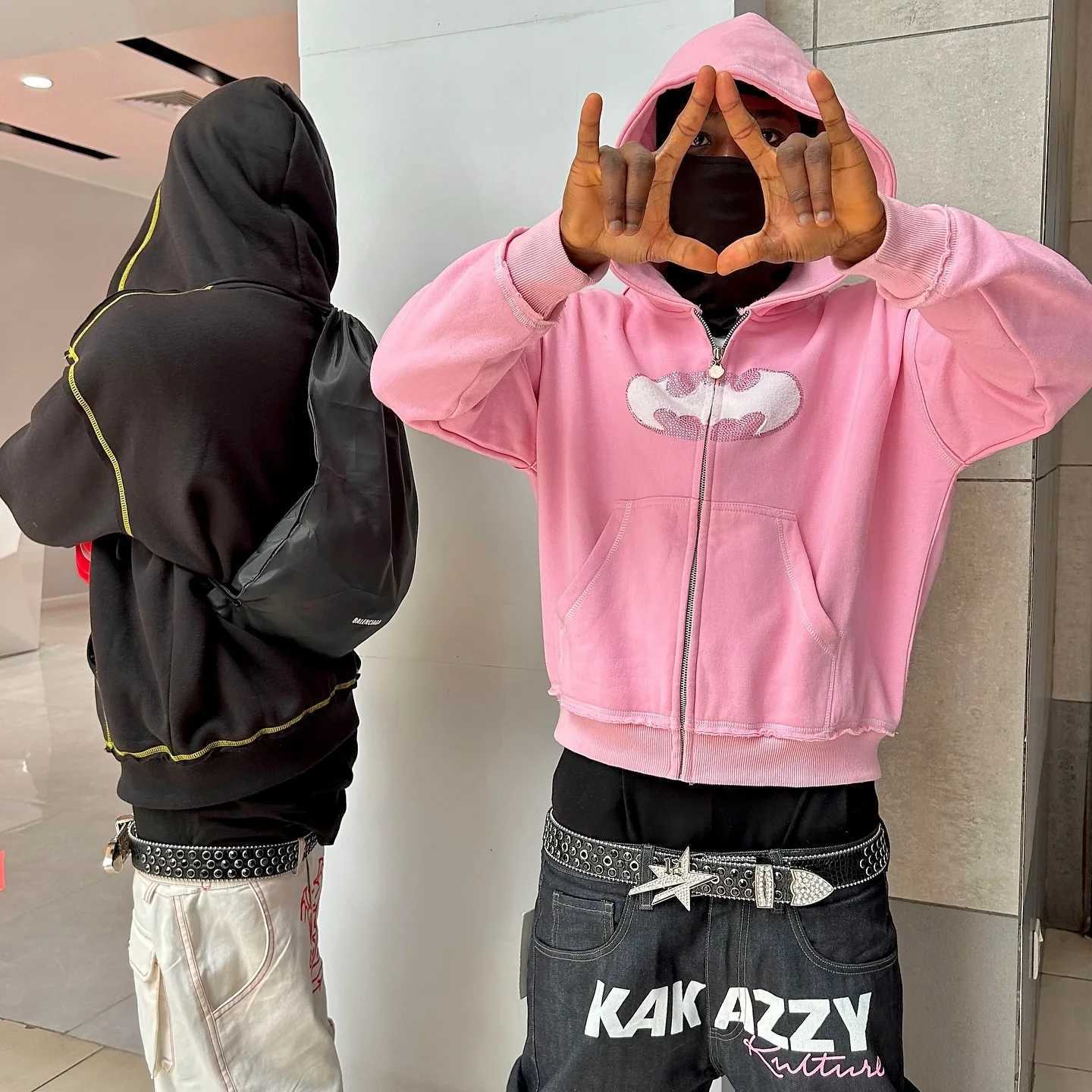 America Fashion Klein Bat Decoration Hoodies Y2K Harajuku Retro Oversized Men Women Zipper Hoodie Couple Streetwear Tops W250117