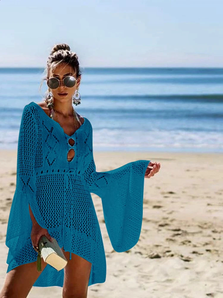 Sexy Cover Up Bikini Women Swimsuit Cover-up Beach Bathing Suit Beach Wear Knitting Swimwear Mesh Beach Dress Tunic Robe 250118