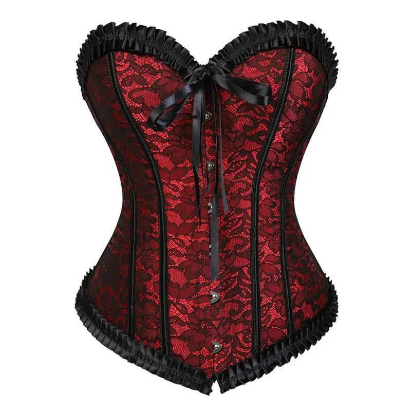 Sapubonva tight corset womens top plus size floral lingerie sexy Victorian lace vintage clothing black W250120