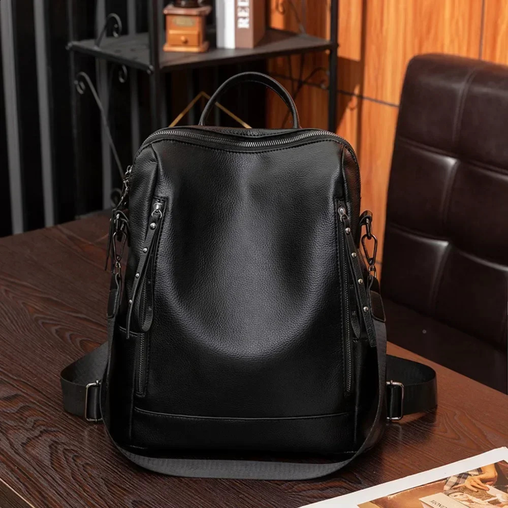 Genuine Leather Backpack For Women Fashion Travel Bagpack High Quality School Bags Casual Lides Shoulder Bag Sac 250122