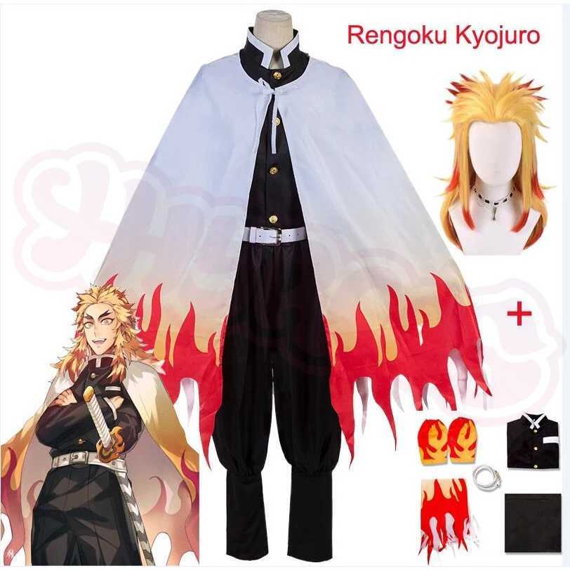 Anime Train Mugen Demon Slayer Rengoku Kyojuro Cosplay Costumes Kimetsu No Yaiba Robe Suits For Adult Kids Wigs Cos Outfit Party W250117