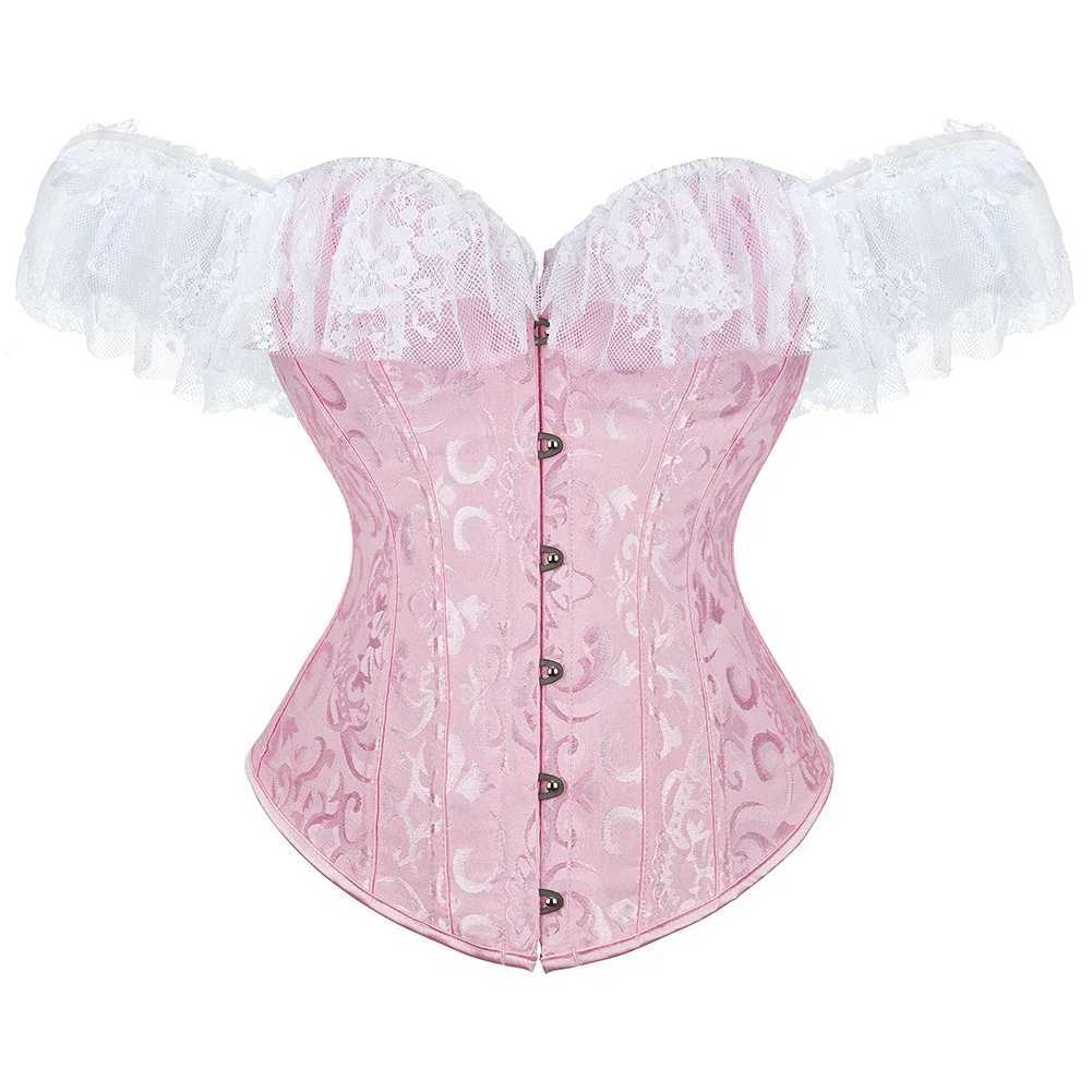 Overbust Corset Tops for Women with Sleeves Vintage Style Victorian Retro Burlesque Lace Corset and Bustiers Vest Fashion White W250120