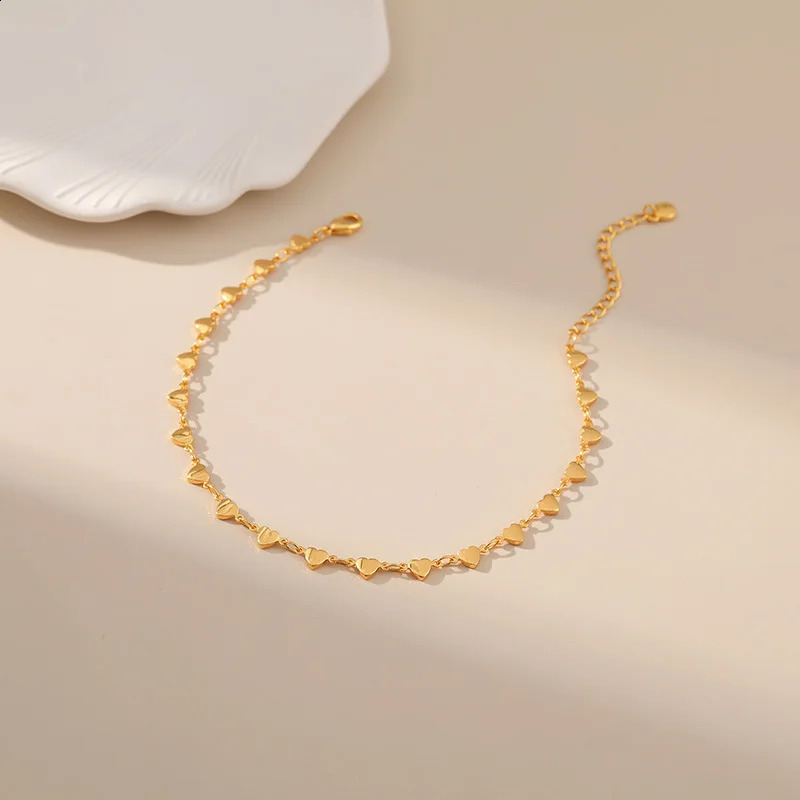 Fashion Heart OL Jewelry Gifts 18K Gold Plated Peach Link Chain Anklets for Women Summer Waterproof Metal Accessories 250114