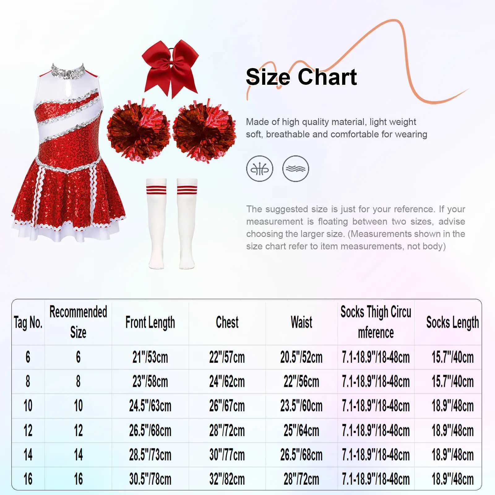 High School Cheerleader Costume for Kids Girls Halloween Cheer Uniform Dance Competition Team Sports Cheerleading Dress Up W250117