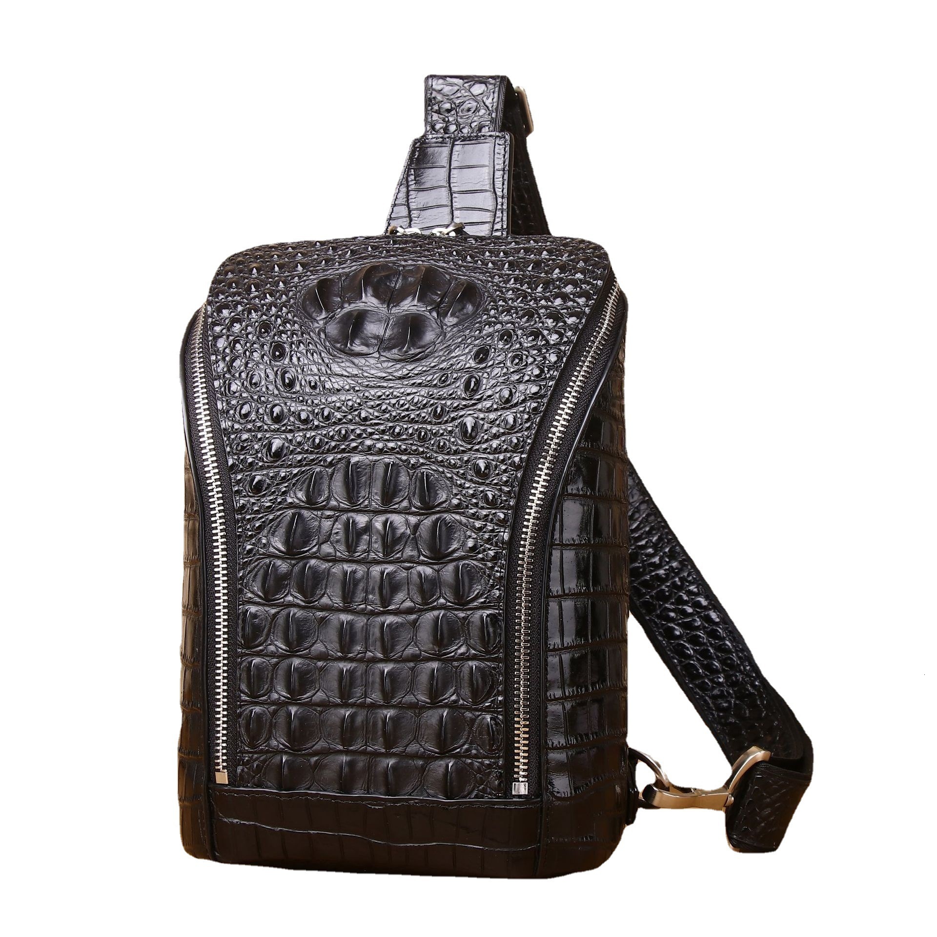 Crocodile pattern chest leather cross single shoulder cowhide small bag, diagonal backpack, large capacity casual men's bag trend