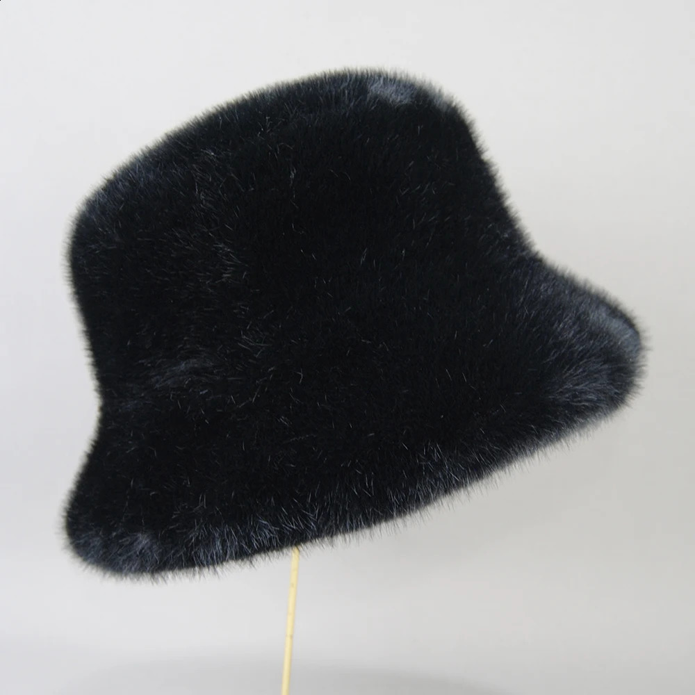 mink beret elegant womens winter hat fashionable faux fur hat knitted warm mink bean hat 250109