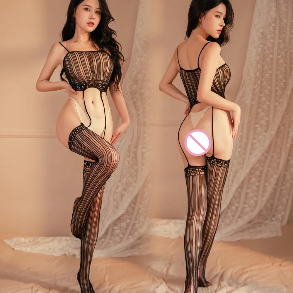 Erotic Sexy Lingerie Bodysuits Open Breast Nets Transparent Siamese Openwork Bodystocking Teddies for Women 250108