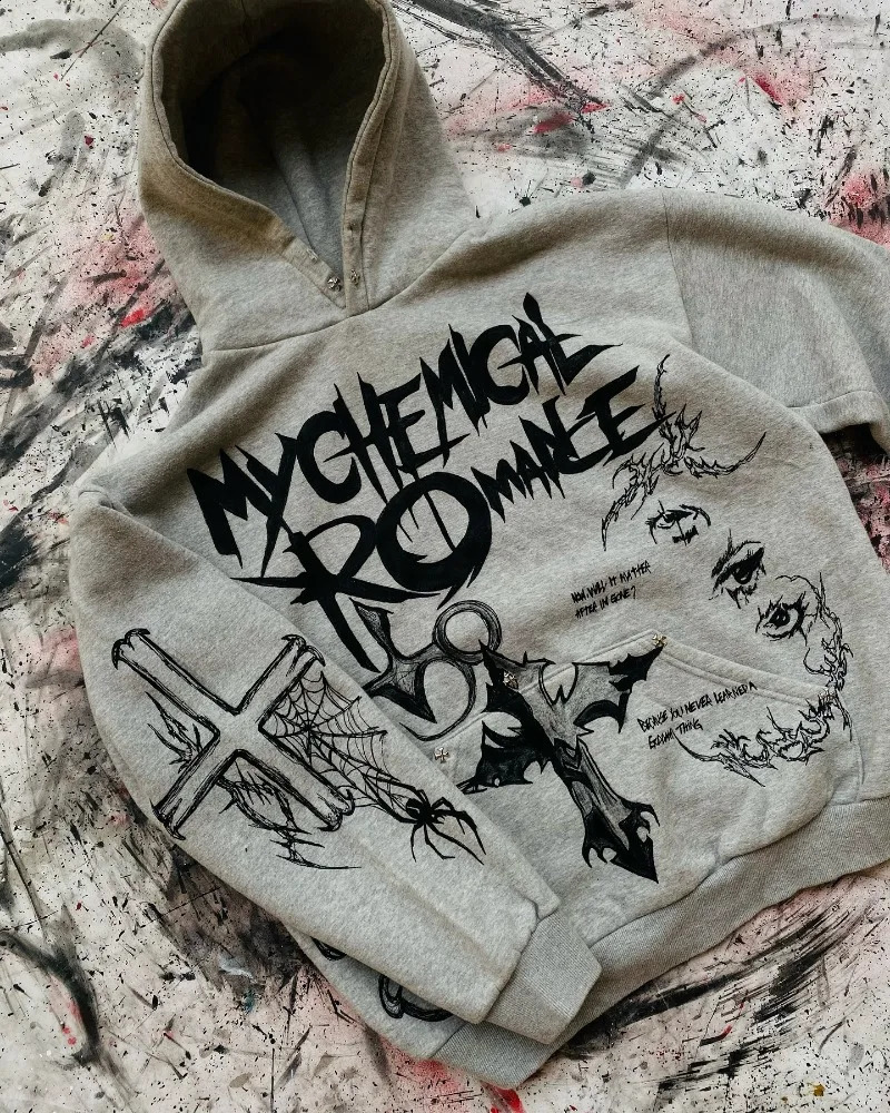 2025 cross rivets n hoodie Harajuku fashion high street women Y2k anime print trend retro oversized sweatshirt 250113
