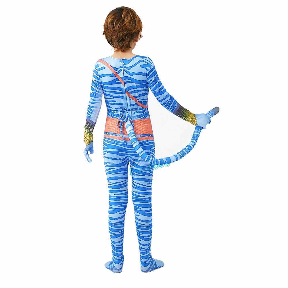 Avatar Halloween Costume For Kids Girls Boy Avatar The Way of Water Tail Bodysuit Cosplay Alien Costume Birthday Party Clothes W250117