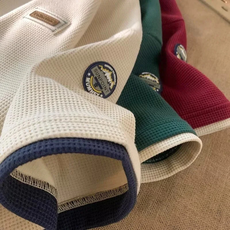 Summer Waffle Short Sleeve T Shirt For Men Vintage Appliques Loose T-shirts Couple Y2K Streetwear Clothes Two-piece Tees 250109