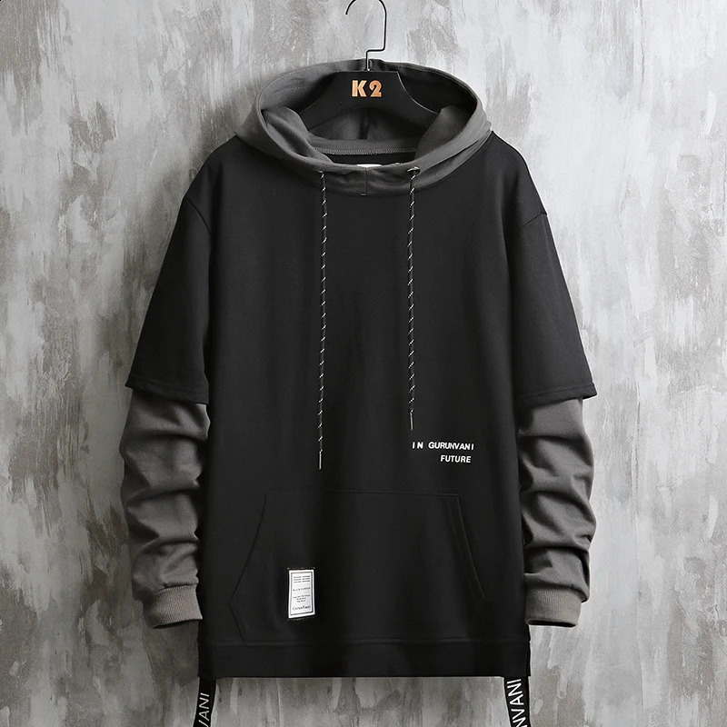 Patchwork Hooded Sweatshirt Hip Hop Men Pullover Hoodies Streetwear Casual Fashion Clothes Colorblock Hoodie 250122