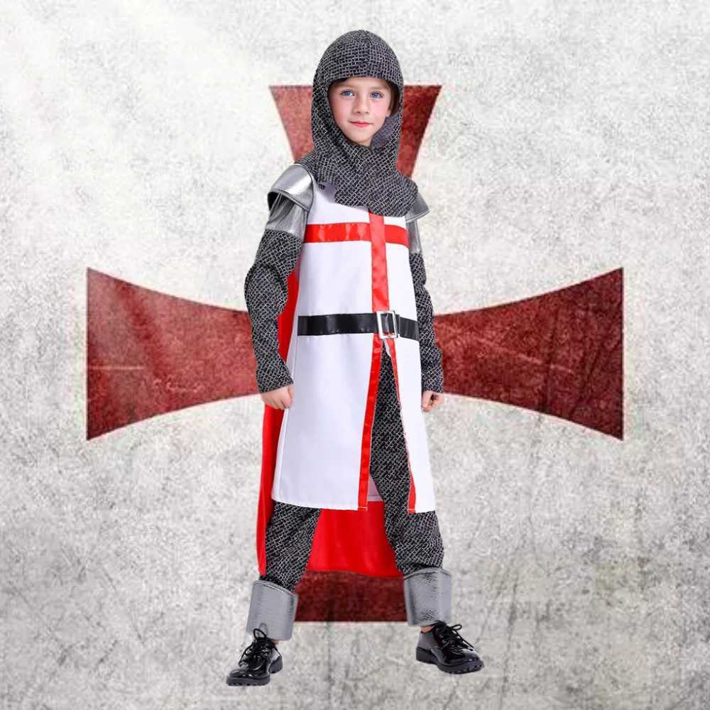 Deluxe Medieval Crusader Templar Knight Cosplay Costume For Kids Outfit Suits Boys Halloween Carnival Party W250117