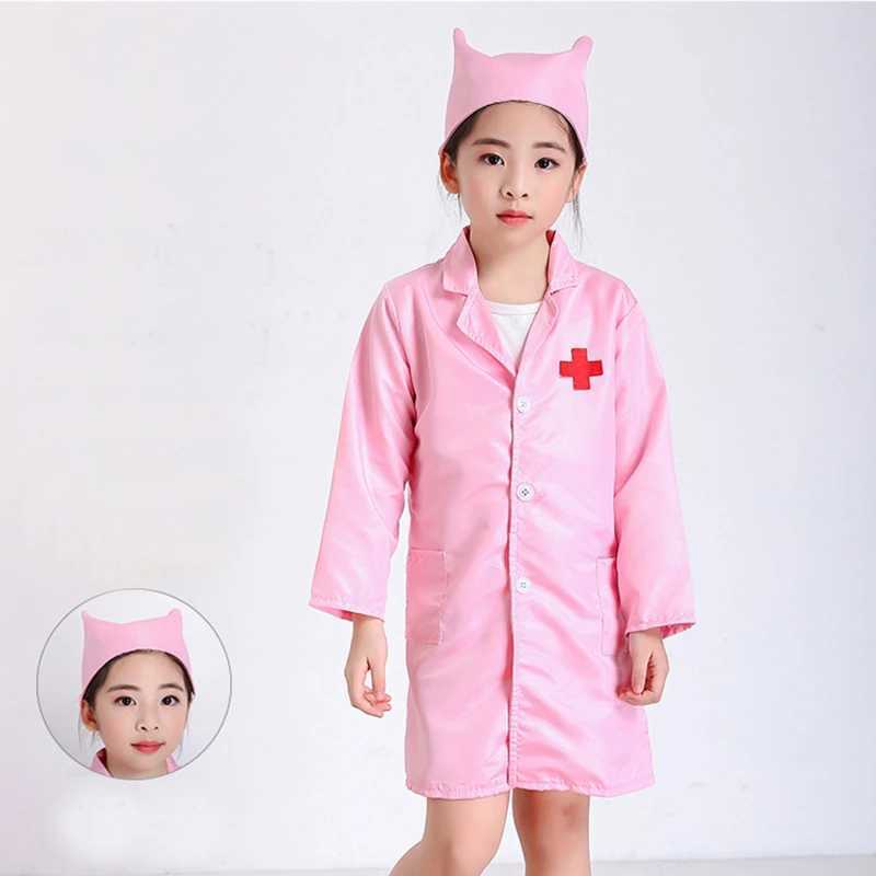 Childrens doctor nurse role-playing jacket girl boy doctor role-playing soft white pink jacket childrens stage performance role-playing W250117