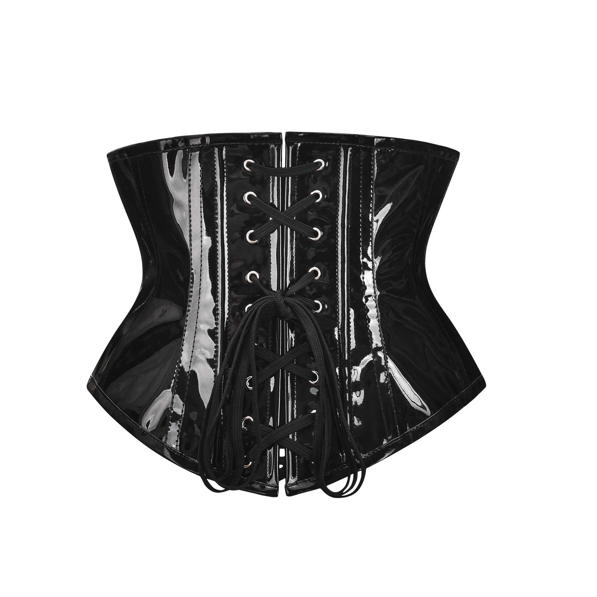 Shiny Black PVC Corset Top Wet Look PU Leather Corset and Bustier Steampunk Underbust Corselet Slimming Waist Trainer Body Shape W250120