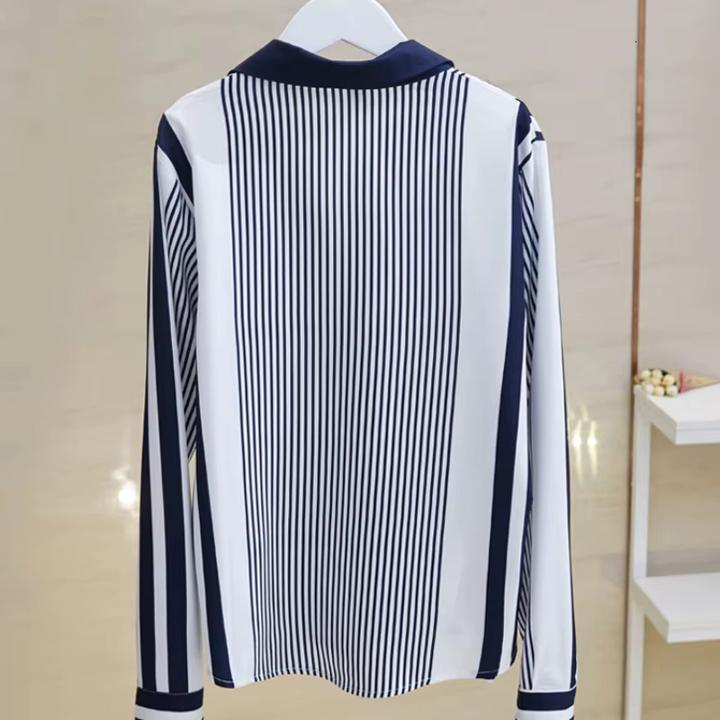 Chiffon Blouse Stripe Long Sleeve Shirts For Women 2024 New Elegant Button Up Shirt Womens Tops OL Vintage Female Clothing