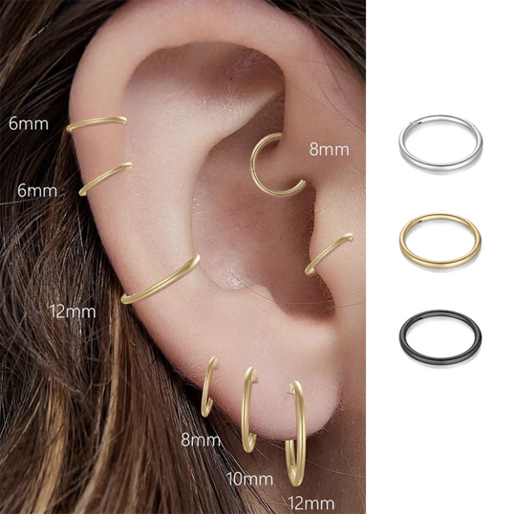 2/6PCS Seamless 316L Stainless Steel Nose Ring for Men Gold Color Hoop Earrings for Women Septum Helix Tragus Piercing Jewelry250120