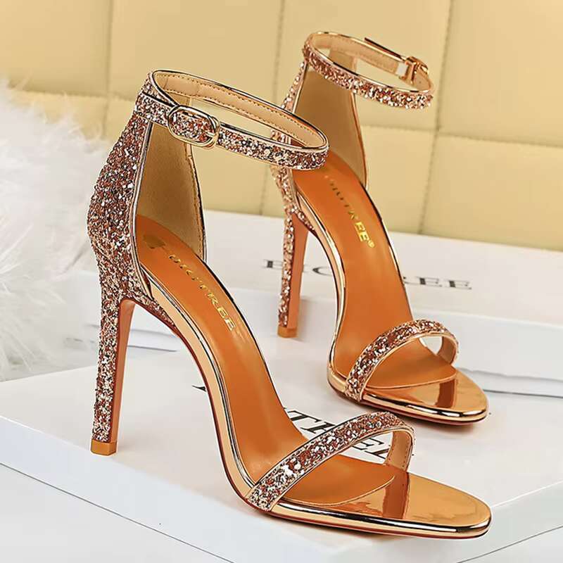 Women Summer Platform Sandals 10cm High Heels Sier Bg Sequins Ankle Strap Sandles Lady Wedding Bridal Sparkly Fetish Shoes