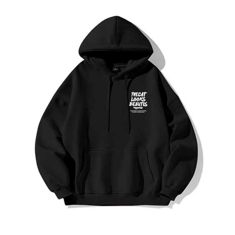 The Cat Looks Beauty Letter Prtined Hoodies Mens Comfortable Fashion Hooded Sweatshirt Hip Hop Streetwear Clothes Y2K Hoody W250117