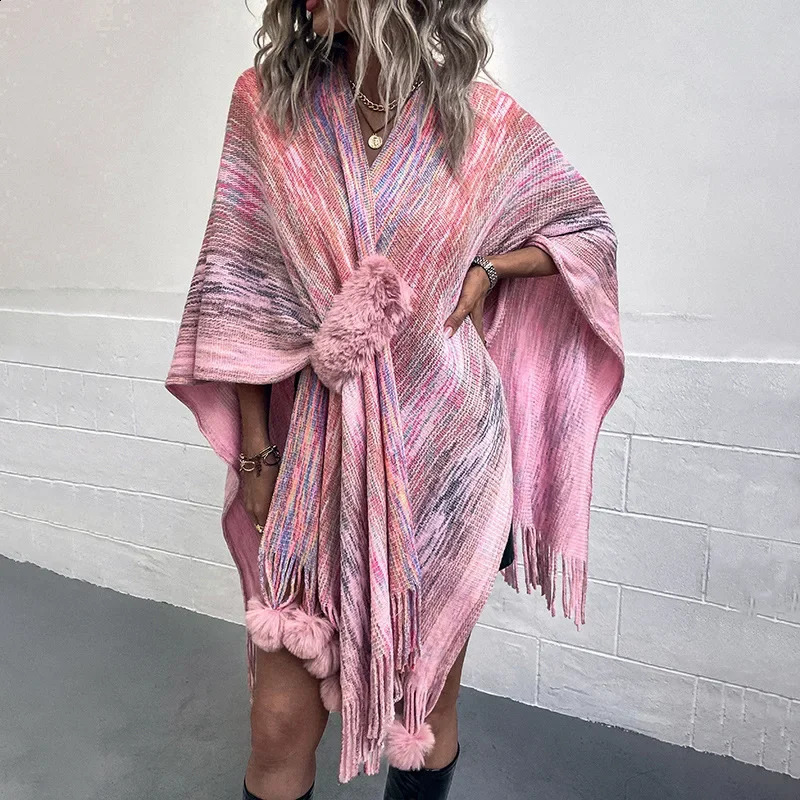 Shawl Cardigan Coats Women Sweaters Full Sleeve Tassel Cloak Coat Capes Elegant Splice Open Stitch Ponchos Autumn Winter 250121