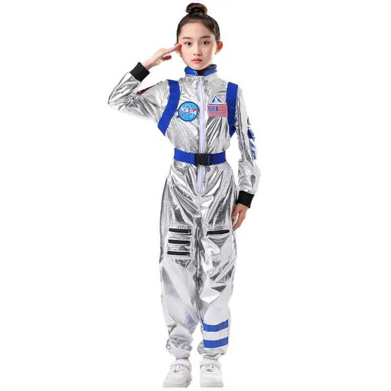 Astronaut Costume Kids Astronaut Silver Jumpsuit Space Themed Party Dress Up Boys Girls Spaceman Cosplay Children Space Suit W250117