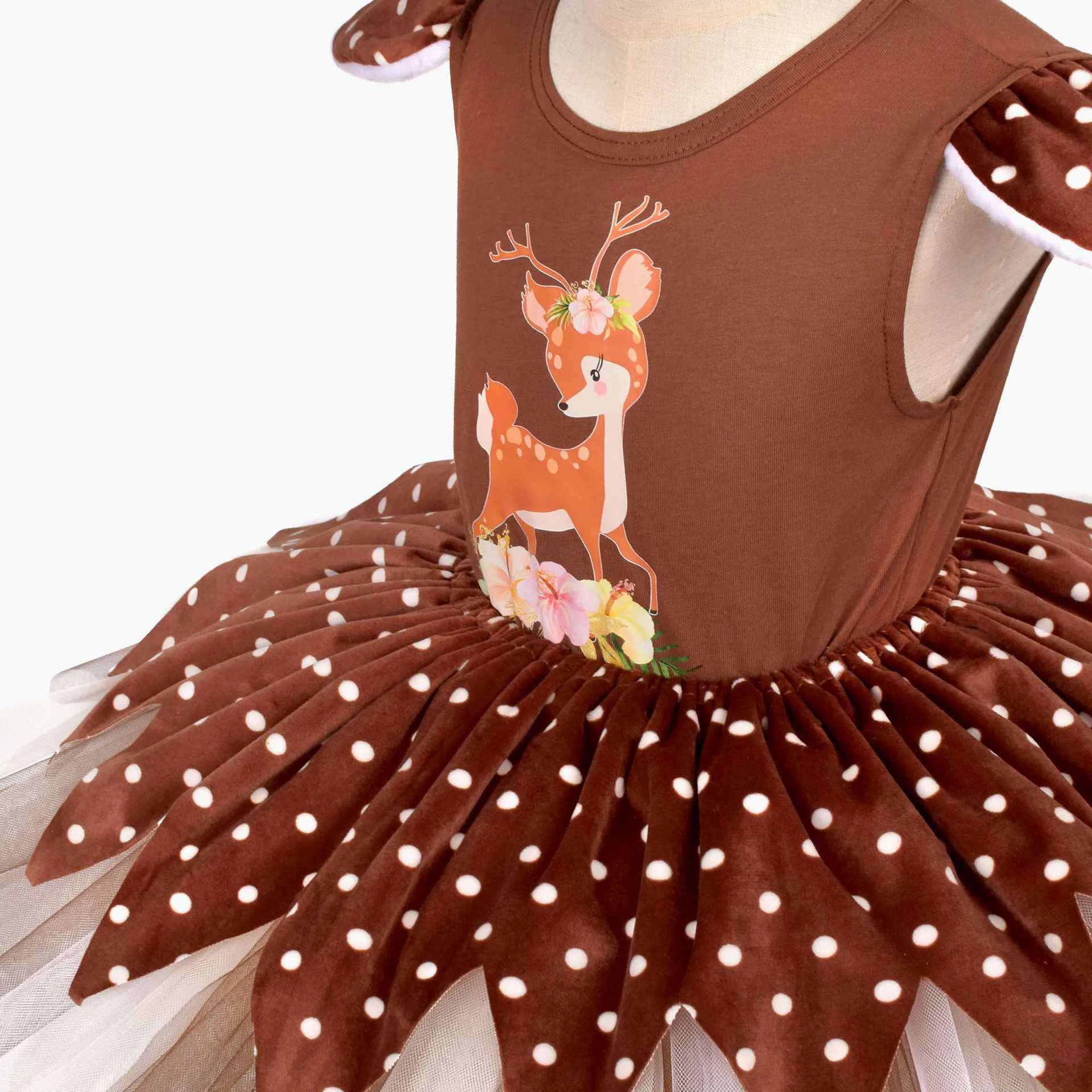 Deer Costume For Girls Christmas Party Tutu Dress Gifts Elk Reindeer Cosplay Xmas Clothes Outfits Kids Halloween Purim Clothes W250117