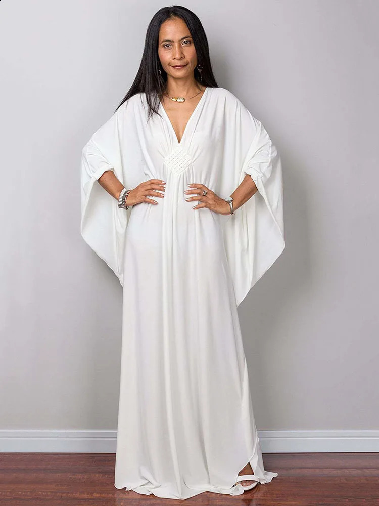 Womens Kimono Maxi Beach Dresses Bohemian Caftans Solid Swimsuit Cover Up Woven Decoration Swimwear Beachwear 18 Color 250122
