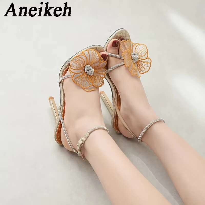 Aneikeh Summer Fashion Crystal wer Open Toe Rhie High Heels Gladiator Sandal Female Elegant Women Wedding Prom Shoes